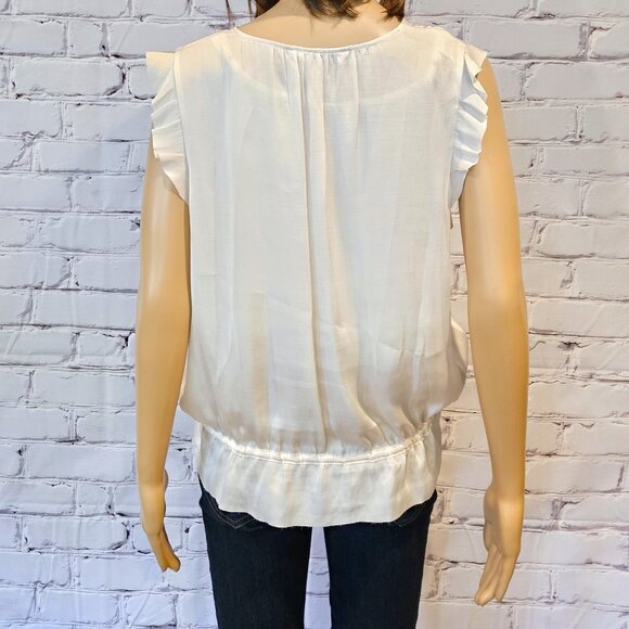 BANANA REPUBLIC, Sleeveless ivory v-neck blouse with front tie - Picture 10 of 13
